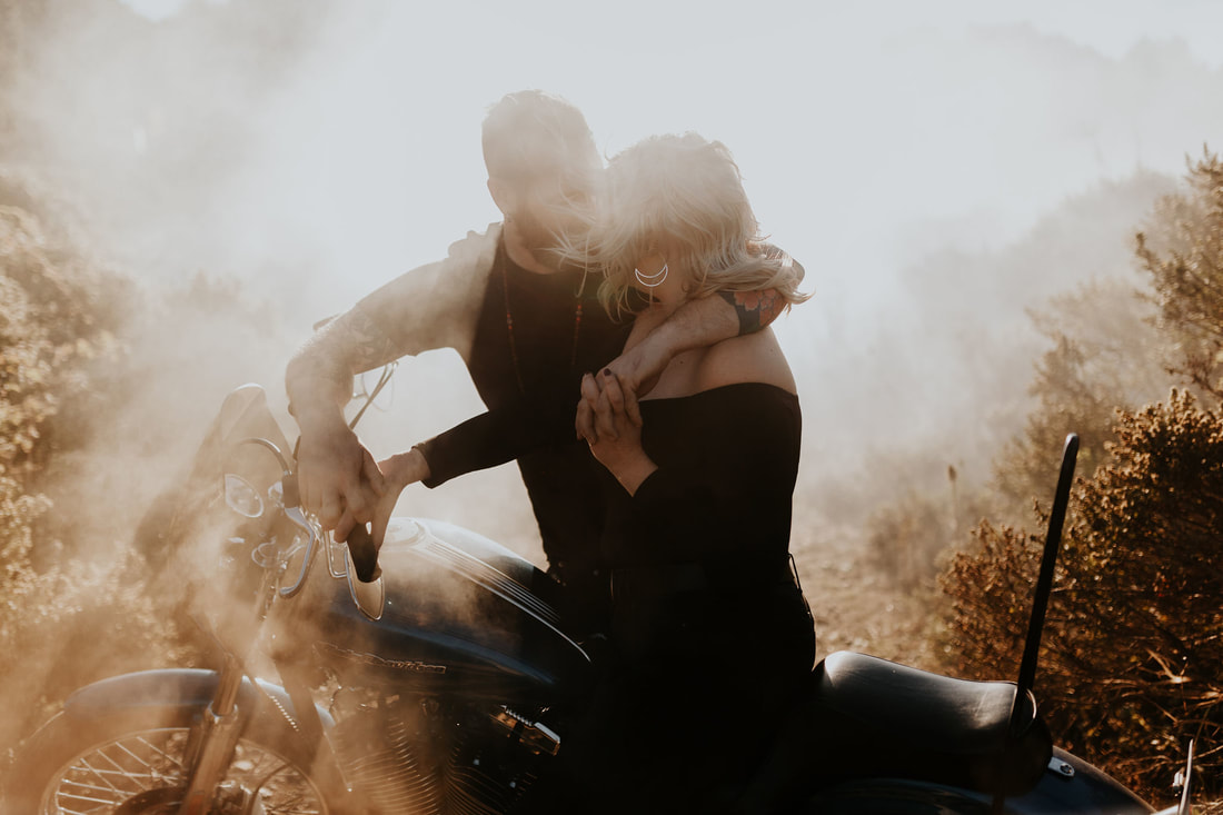 Smoke Bomb Motorcycle Engagement Photographer