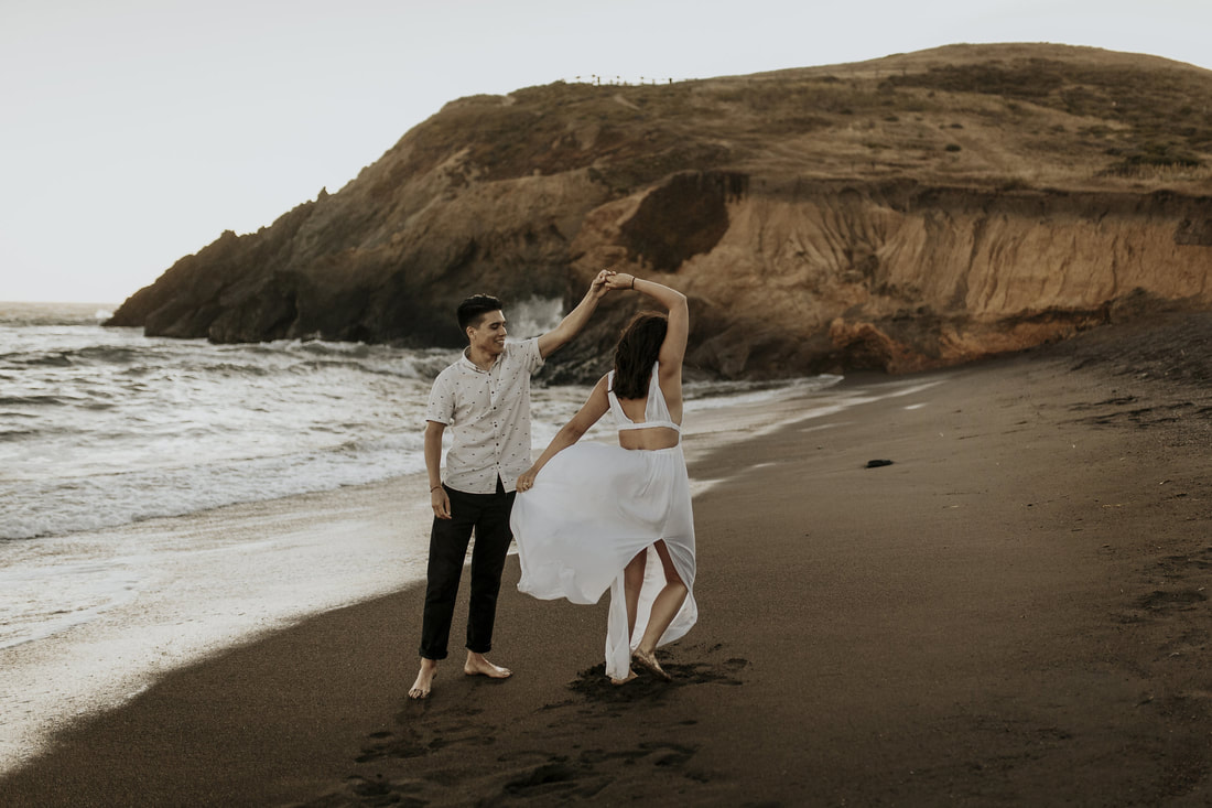 Coastal Rodeo Beach Adventure Engagement in Marin Headlands San Francisco Bay Area California Wedding Photography